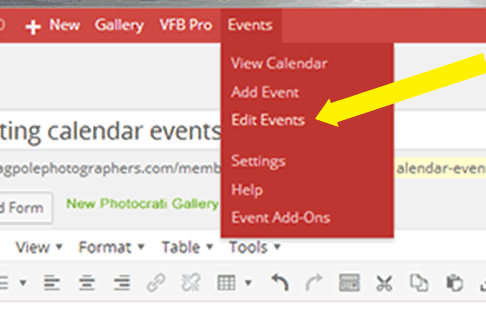 Edit Events menu