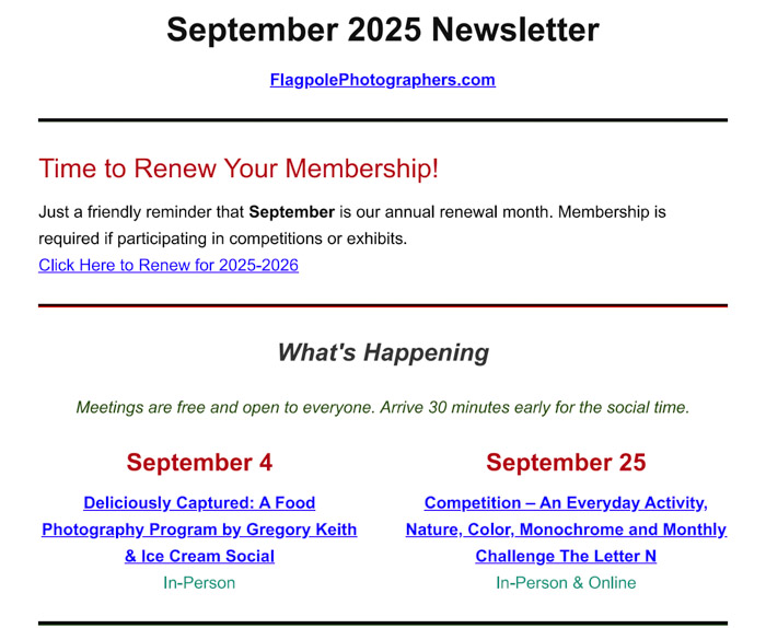 September 2025 – Flagpole Photographers Newsletter
