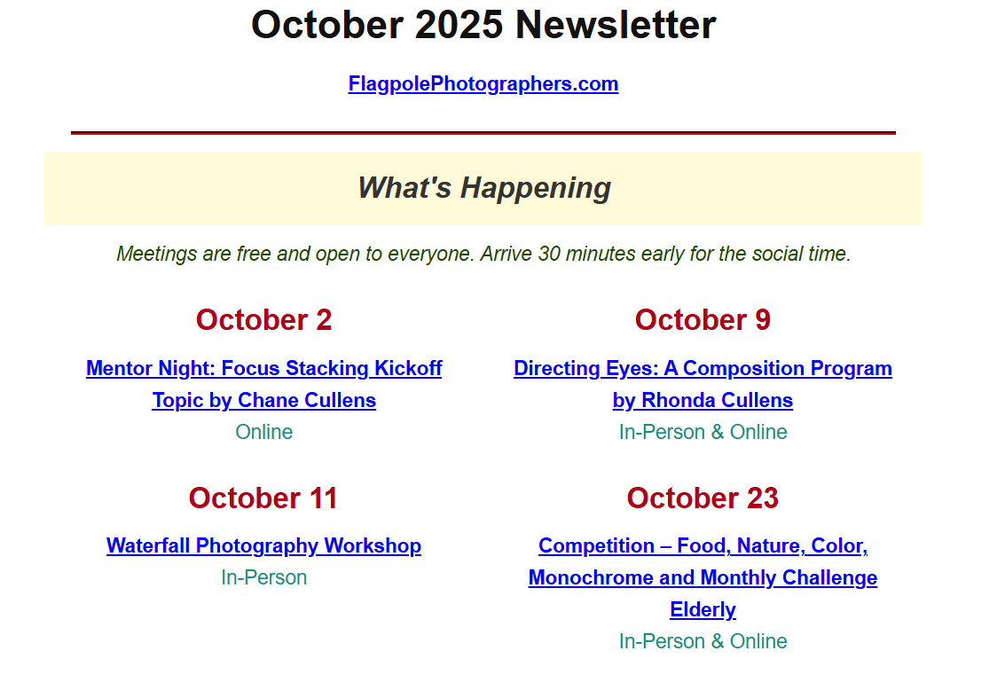 October 2025 – Flagpole Photographers Newsletter