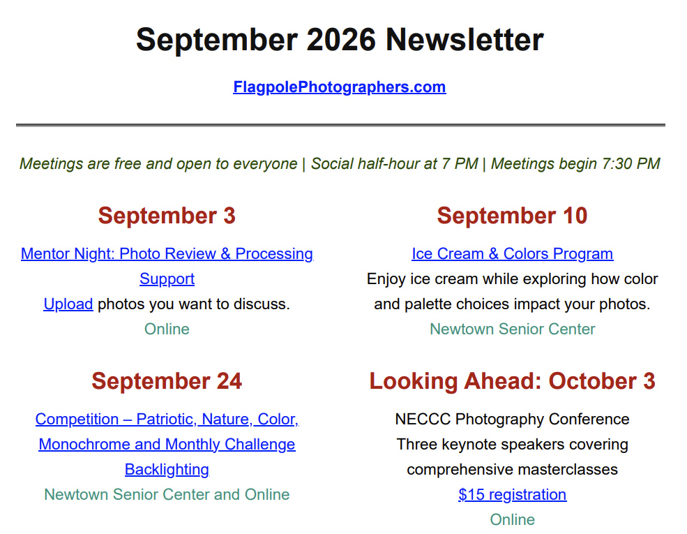 September 2026 – Flagpole Photographers Newsletter