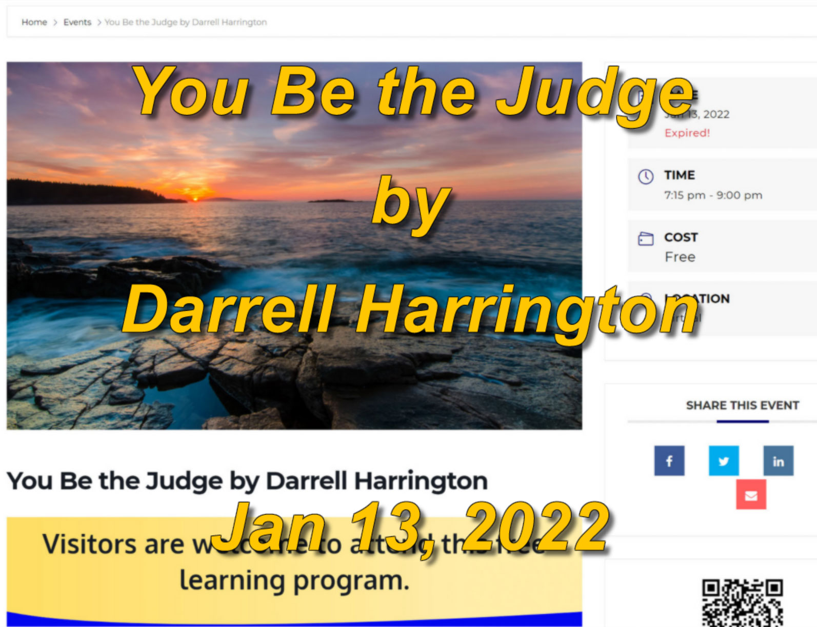 Video of You Be the Judge by Darrell Harrington – Jan 13, 2022
